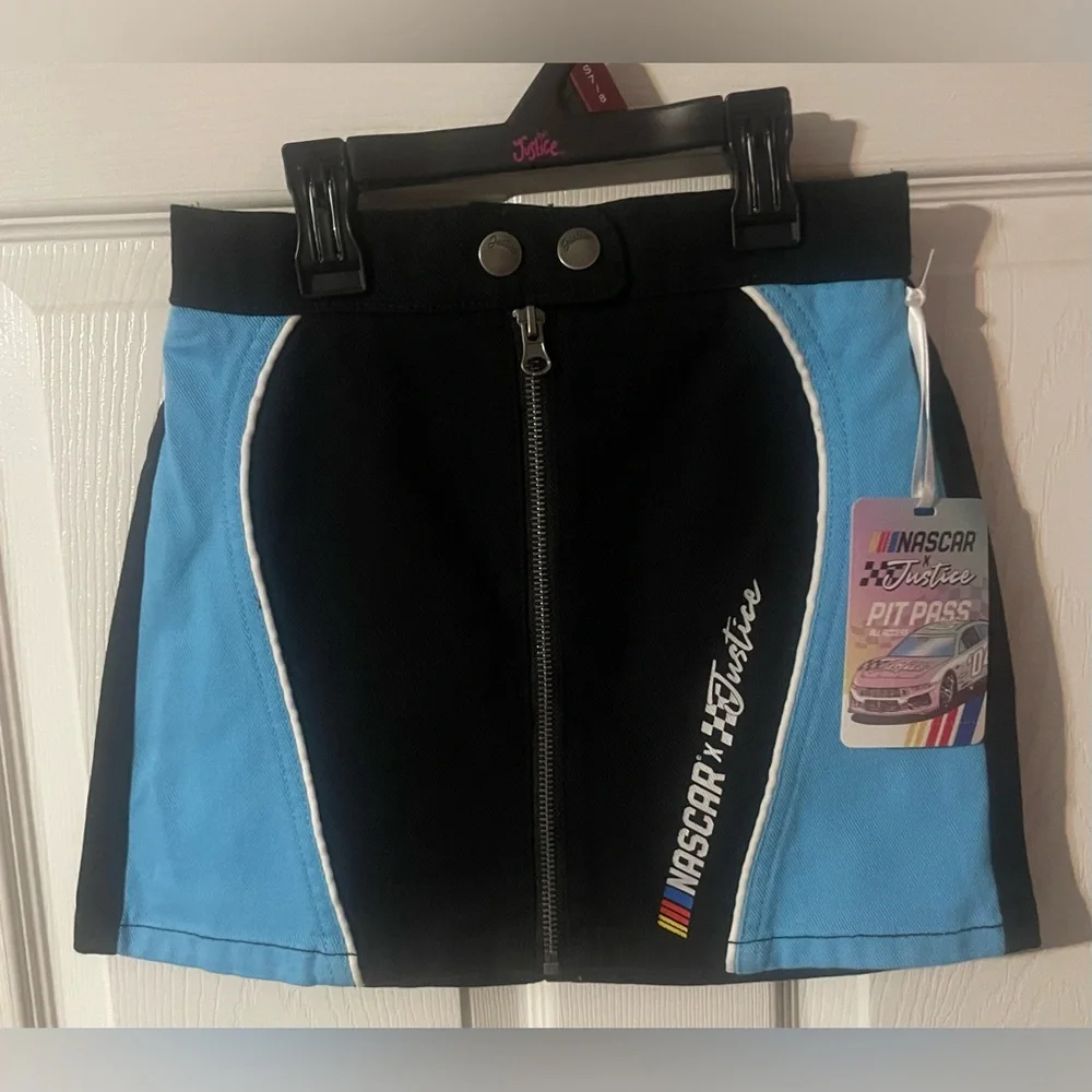 NWT Justice x‎ NASCAR Zip Front Skort Girls Size S (7/8) Black Blue
